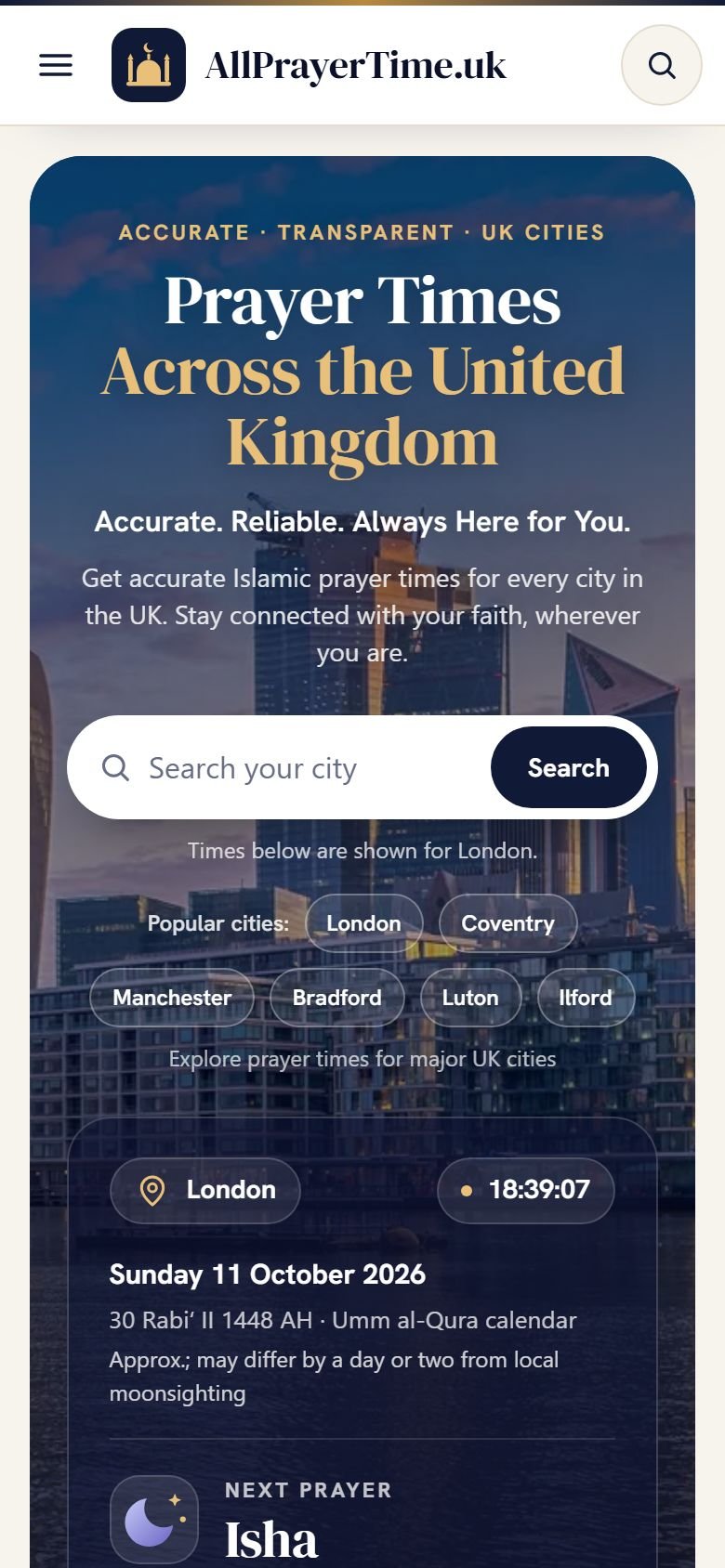 AllPrayerTime.uk on a phone
