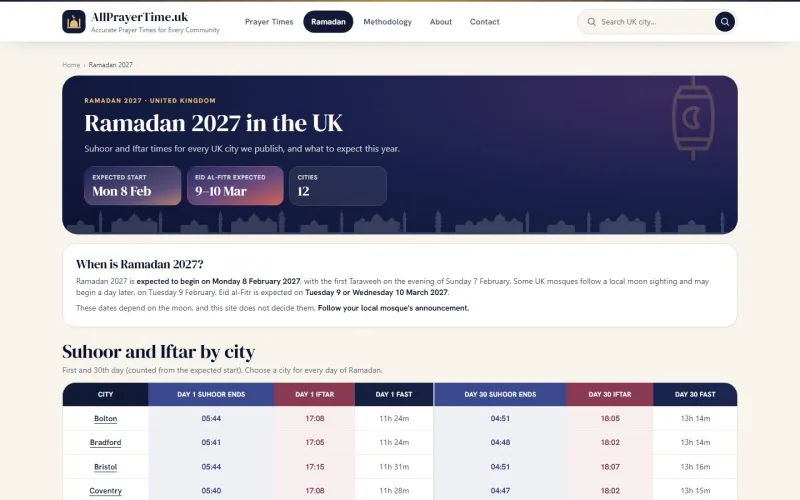 AllPrayerTime.uk Ramadan timetable page