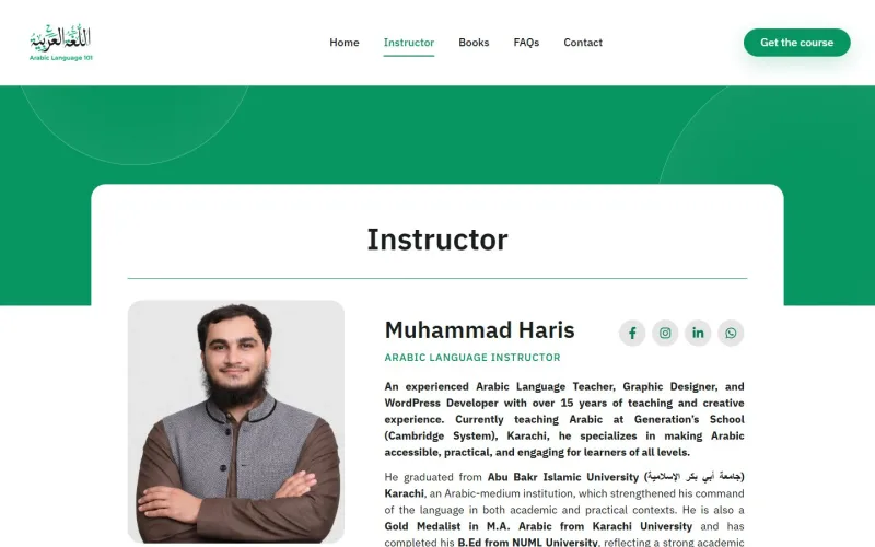 Arabic Language 101 instructor page