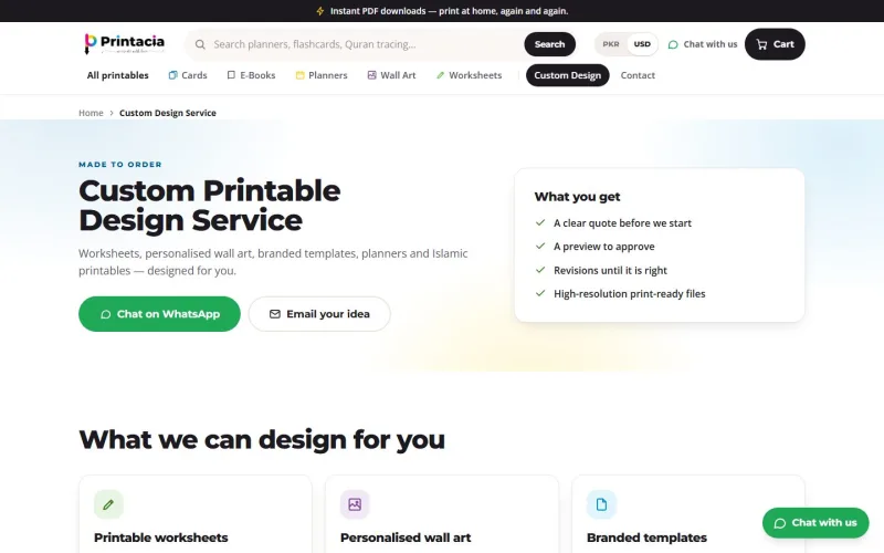 Printacia custom design service page
