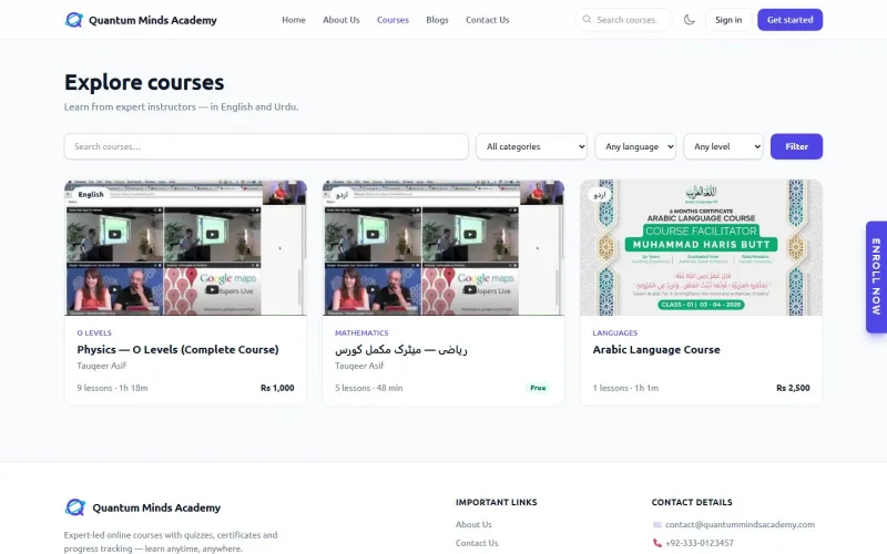 Quantum Minds Academy course catalogue